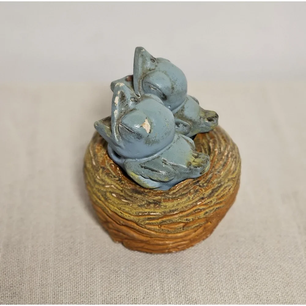 Vintage Ceramic Blue Birds In Nest Salt And Pepper Shakers